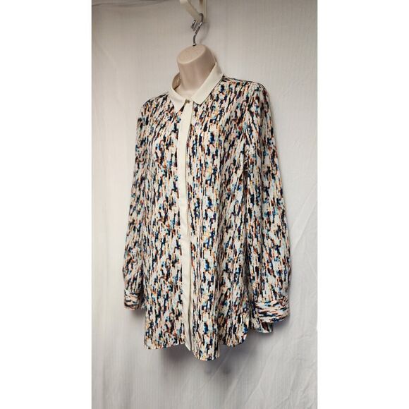 Ellen Tracy Women's Long Sleeve Semi-Sheer Button Down Geo Print Blouse Size L - Picture 2 of 8